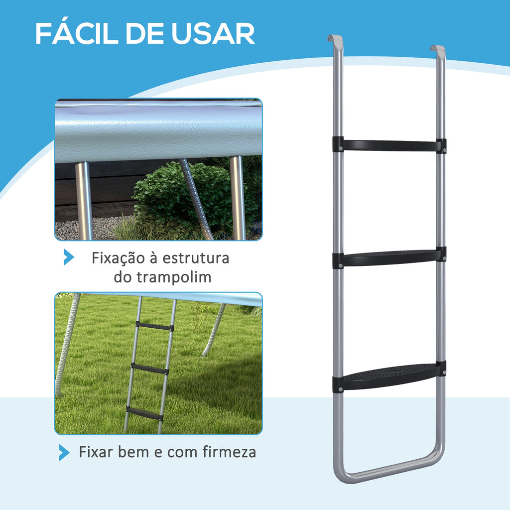 Escada para Trampolim de Aço Escada para Trampolim de 3 ou 2 Degraus com Degraus Largos e 2 Ganchos Capacidade 120 kg 110x32 cm Prata — foto 6