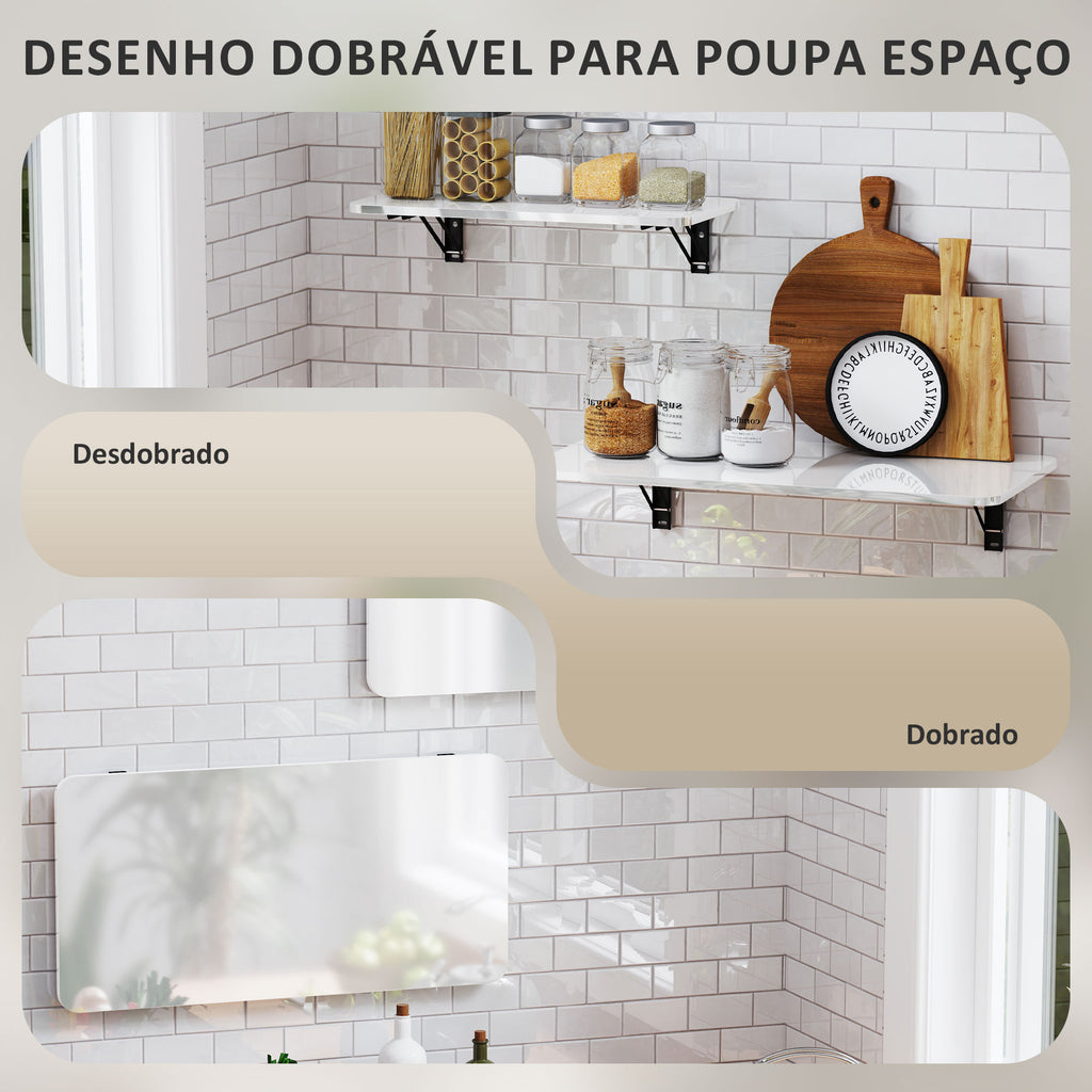 Conjunto de 2 Mesas Dobráveis de Parede Secretárias Flutuantes para Espaços Pequenos Mesas Rebatíveis para Cozinha Sala de Jantar Escritório Quarto e Sala Branco Brilhante — foto 4