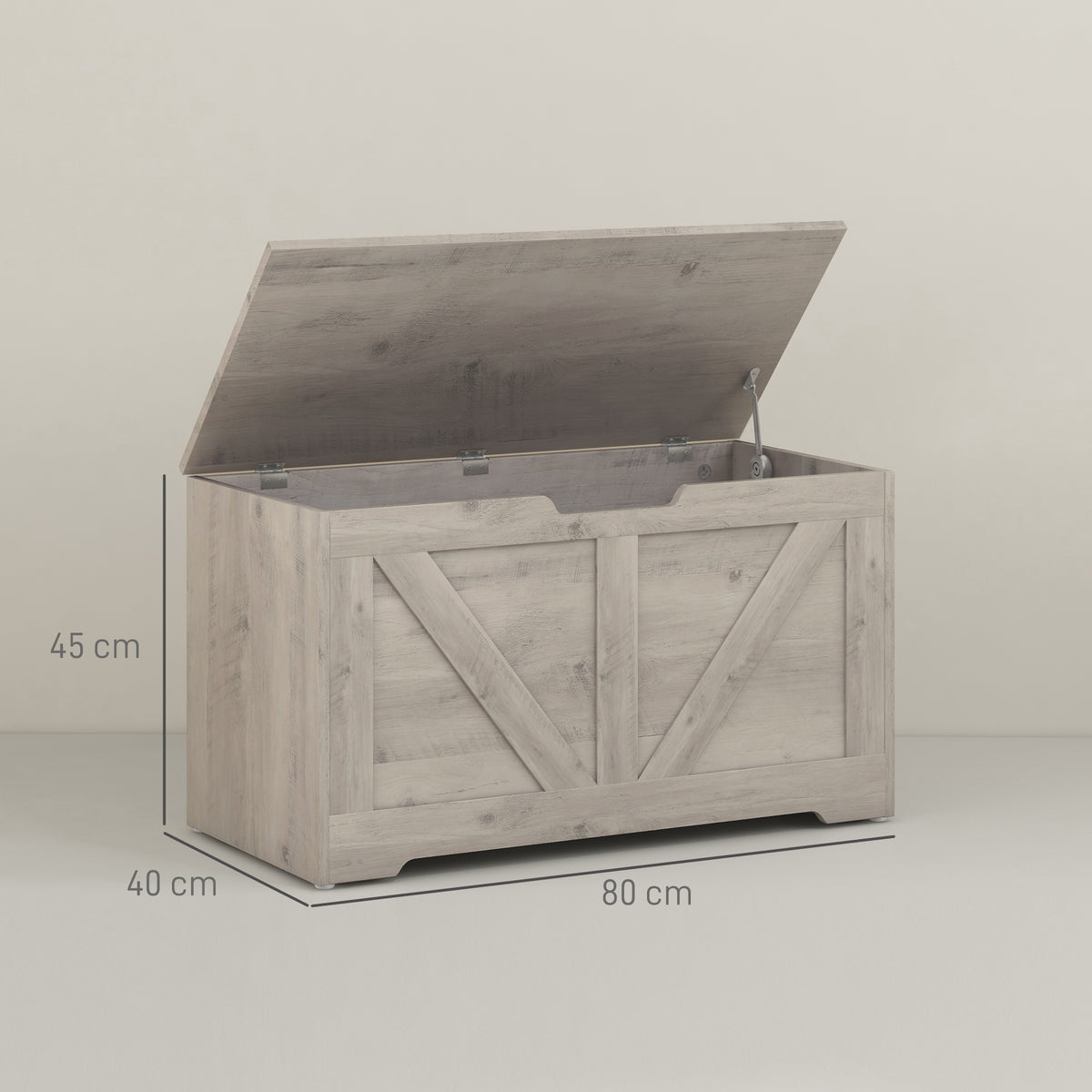Baú de Armazenamento para Dormitório 100L Baú de Arrumação com Tampa Banco de Armazenagem Versátil com Dobradiça de Segurança para Corredor Sala de Estar 80x40x45 cm Cinzento — foto 3