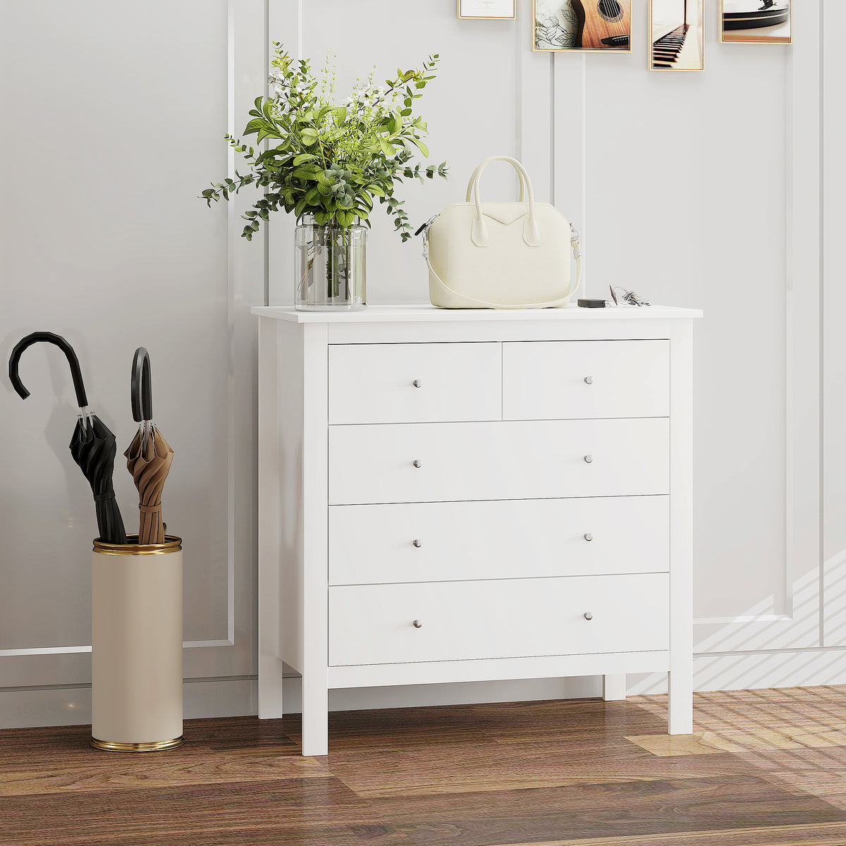 Cómoda com 5 Gavetas Cómoda de Quarto com Pés Elevados Cómoda para Sala Escritório Estilo Moderno 79x39,5x80,5 cm Branco — foto 7