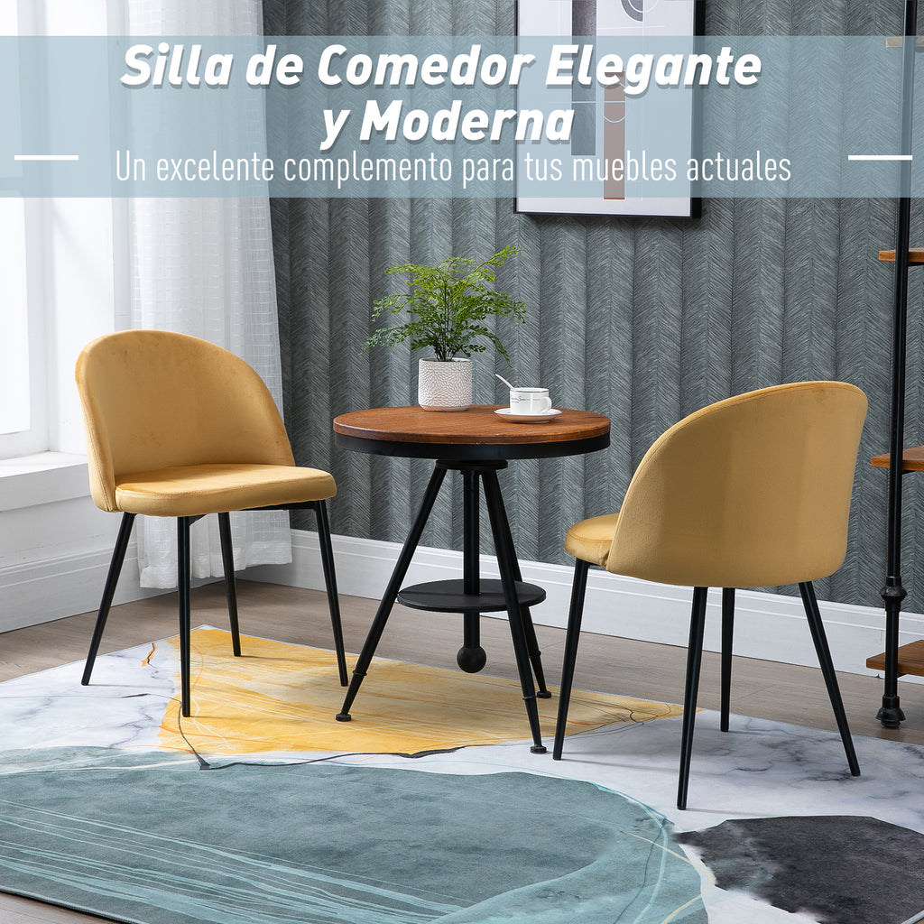 Conjunto de 2 Cadeiras de Sala de Jantar com Asento e Encosto Acolchoados Estofadas em Veludo Suave Desenho Moderno Carga Máxima 90 kg 49x50x77 cm Caramelo — foto 4