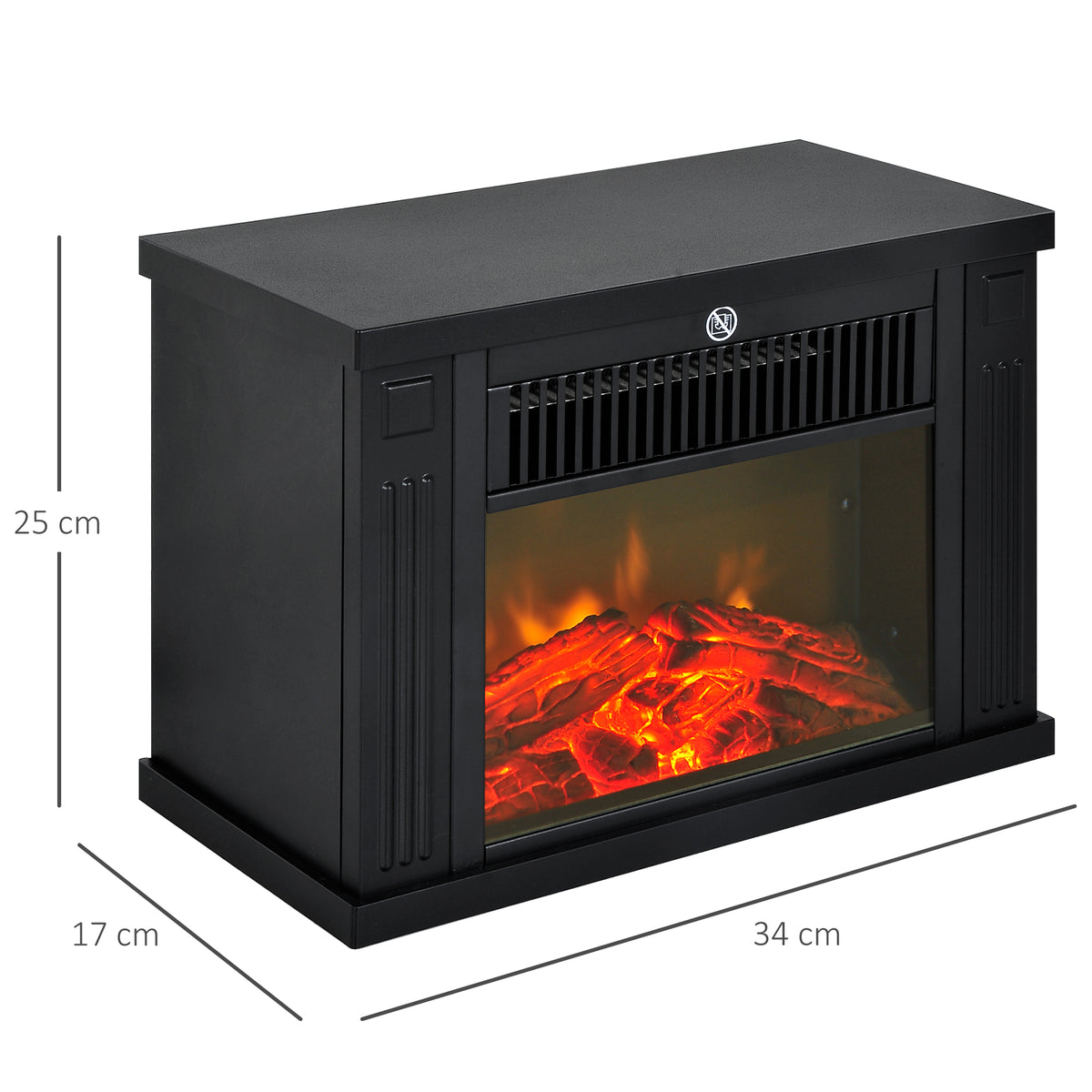 Lareira Elétrica Portátil Lareira Elétrica Compacta com Termostato Ajustável 600W/1200W e Efeito de Chama Realista 34x17x25cm Preta — foto 3