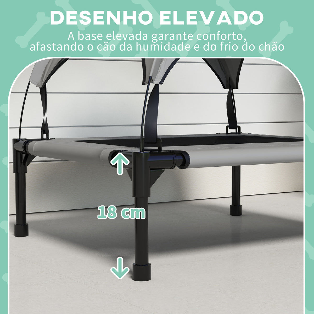awHut Cama para Cães Elevada com Toldo Cama para Cães Médios com Estrutura de Aço e Bolsa de Transporte para Interior e Exterior 76x61x69,5 cm Cinzento Claro — foto 7