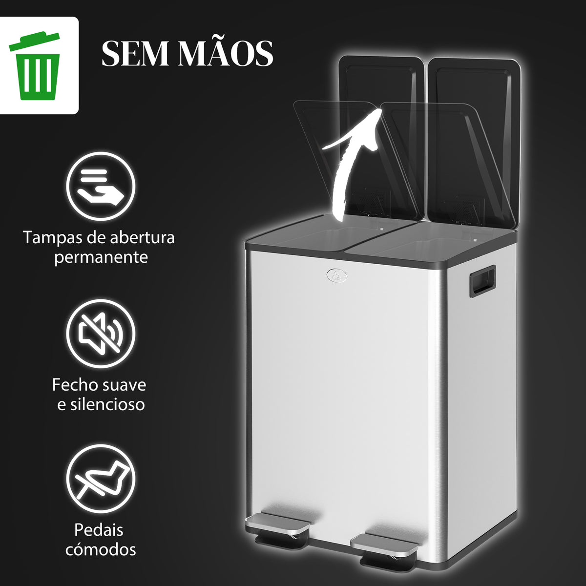 Balde de Lixo de Cozinha com 2 Compartimentos 2x20L Cubo de Lixo de Aço Inoxidável com Pedal Tampa de Fechamento Suave e Cubo Amovível para Escritório Cozinha Prata — foto 6