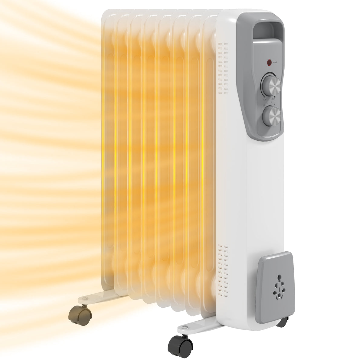 Aquecedor a Óleo Silencioso 2000W Aquecedor Elétrico Baixo Consumo com Rodas Temperatura Ajustável Proteção Sobreaquecimento 3 Configurações de Aquecimento para 25 m² 29x41,5x62 cm Branco — foto 1