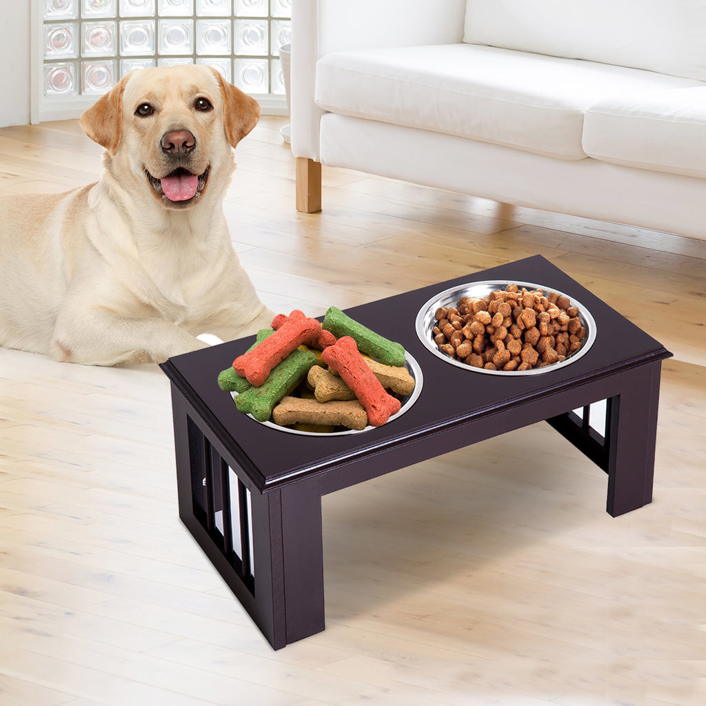 Comedouro Elevado para Cães com Suporte e 2 Tigelas Amovíveis de Aço Inoxidável Alimentador para Animais de Estimação 58,4x30,5x25,4 cm Marrom — foto 2