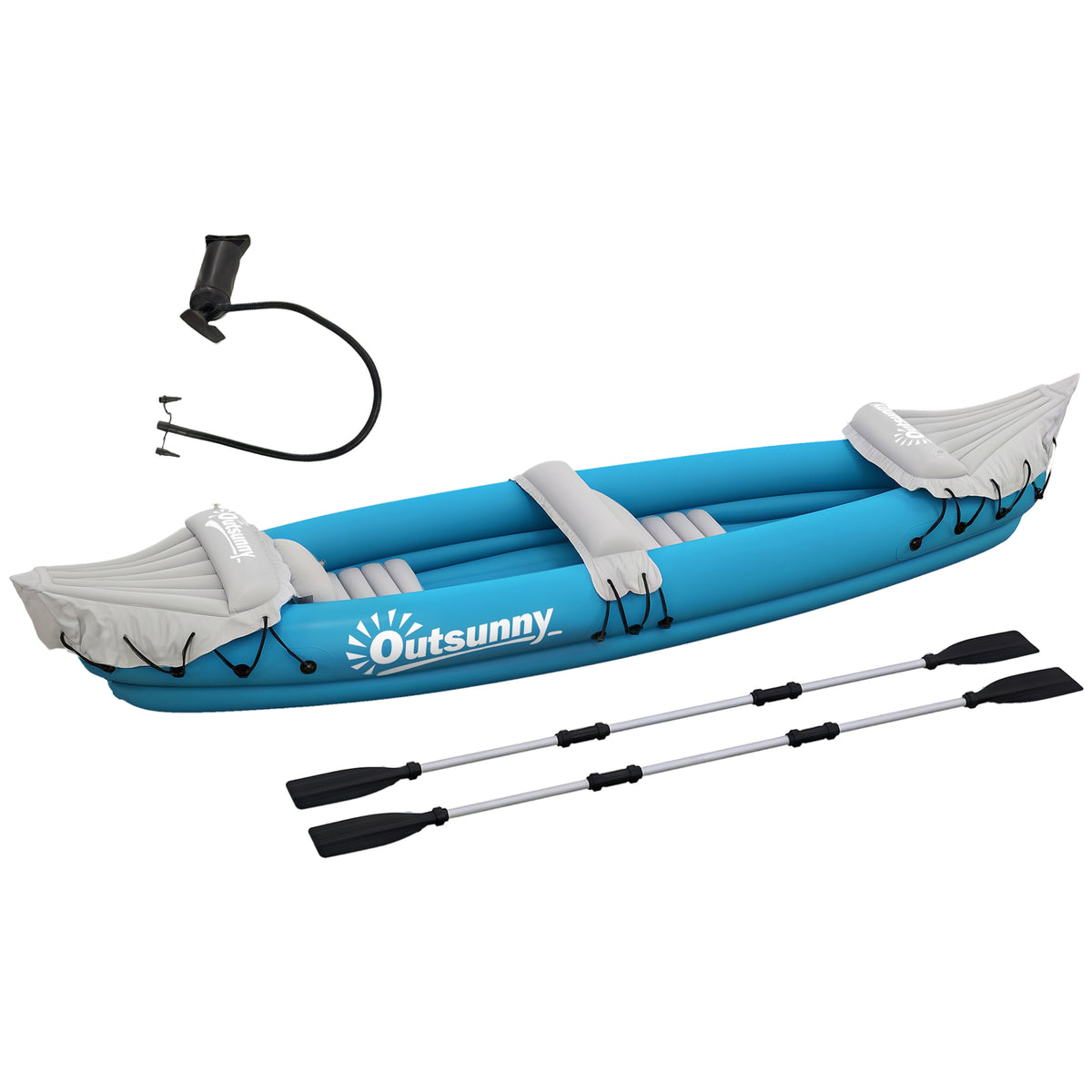Caiaque Insuflável para 2 Pessoas Caiaque Insuflável com 2 Assentos 2 Remos Bomba e Kit de Reparação 318x80x50 cm Azul — foto 1