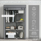 Roupeiro de Tecido Dobrável Armário de Roupa Portátil com 6 Prateleiras e 1 Barra de Pendurar para Dormitório Vestidor 103x43x162,5 cm Cinzento — foto 4