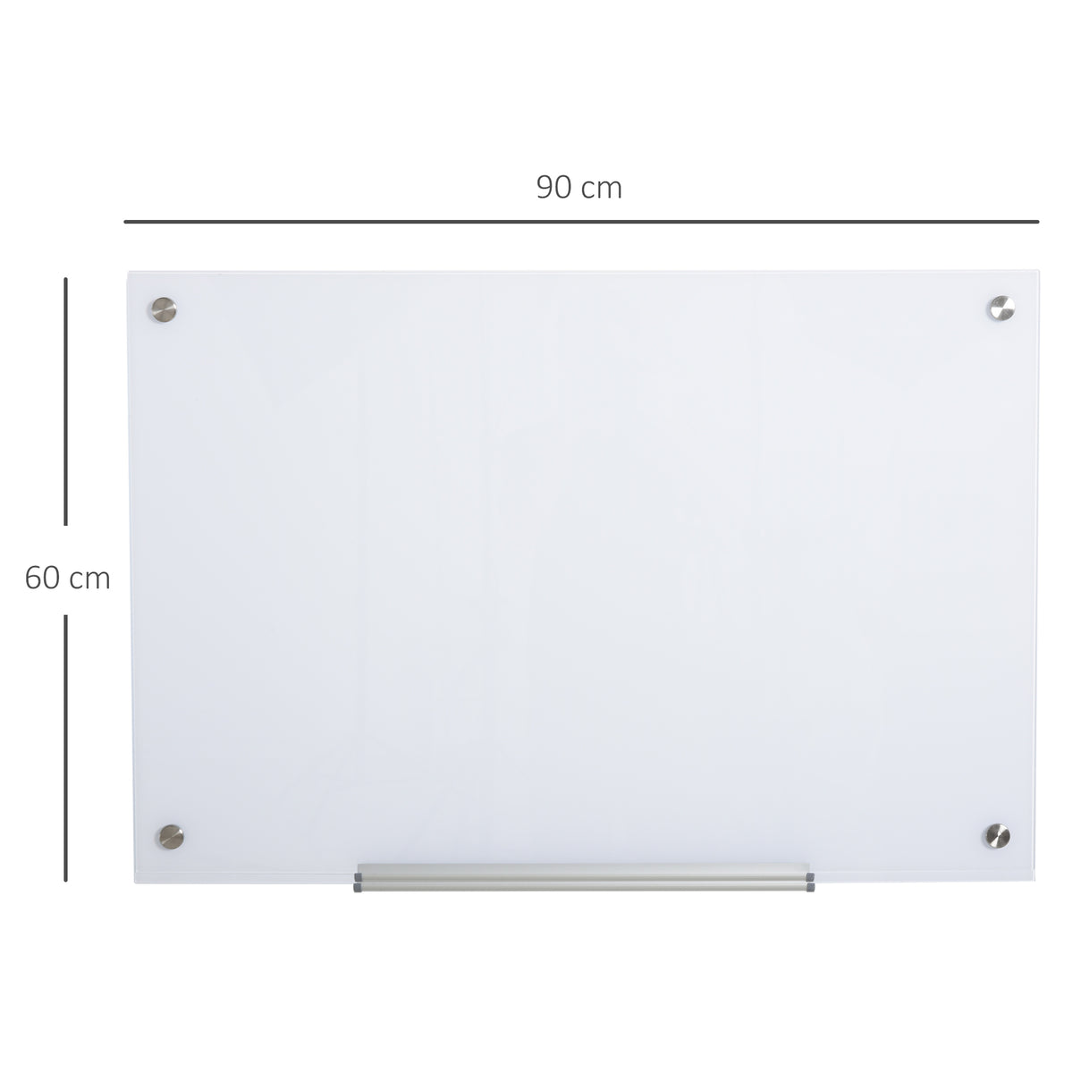 Placa de vidro magnético com bandeja Quadro de parede sem moldura Inclui 4 marcadores e borracha 90x60x0,45 cm Branco — foto 3
