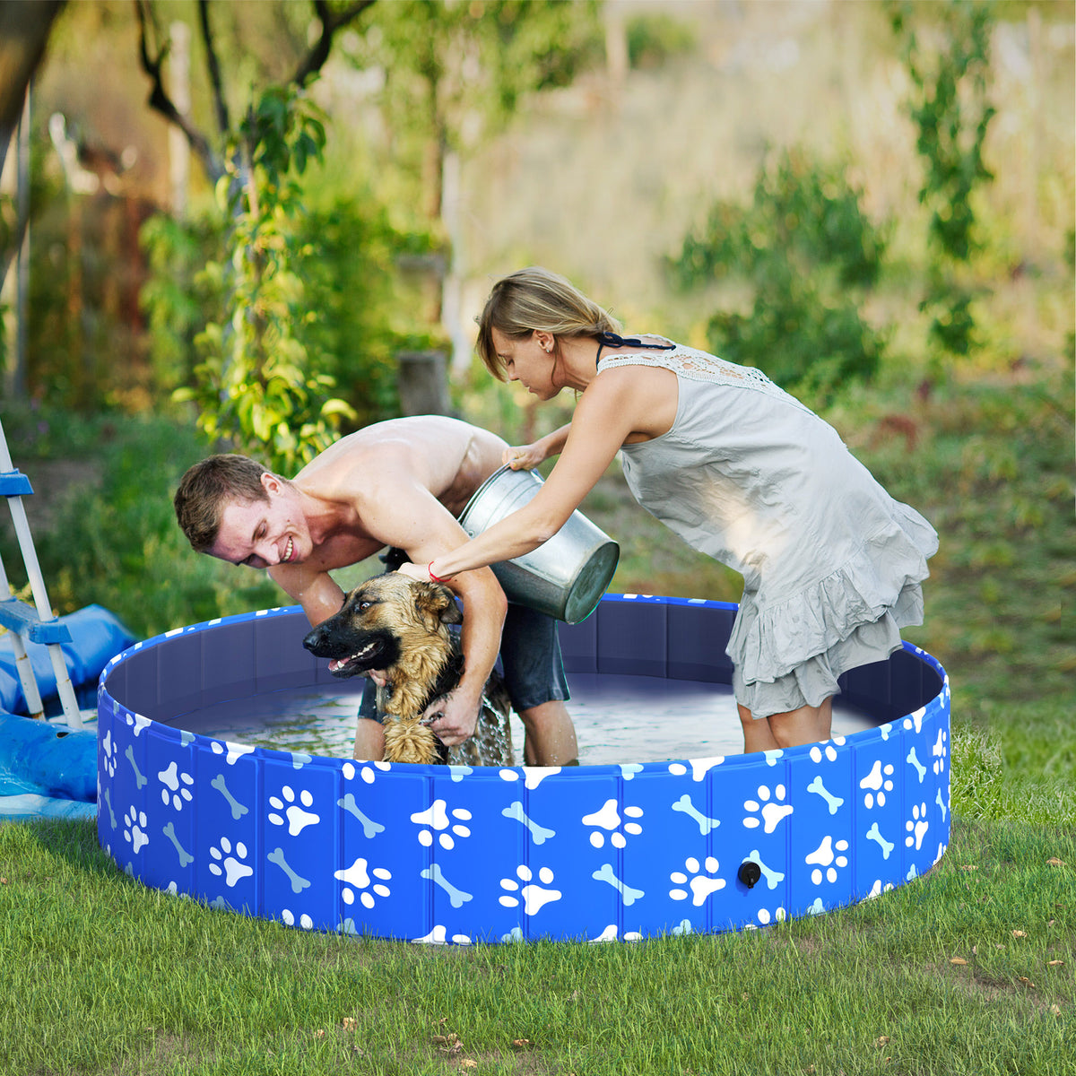 Piscina dobrável para cães diâmetro Ø140 cm Banheira portátil para animais de estimação em PVC com fundo antiderrapante para interior e exterior azul — foto 2