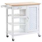 Carrinho de Cozinha com Rodas Carrinho de Serviço com Gaveta Prateleiras e Armário com Prateleira Interior Ajustável 92x40x84cm Branco — foto 1