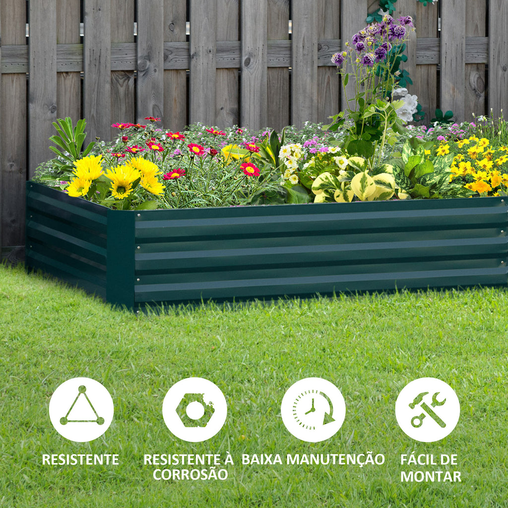 Floreira Exterior Grande Retangular em Aço Galvanizado, Horta Urbana para Plantas, Vaso Grande Exterior com Base Aberta, Resistente às Intempéries, 241x90,5x30 cm, Verde — foto 6
