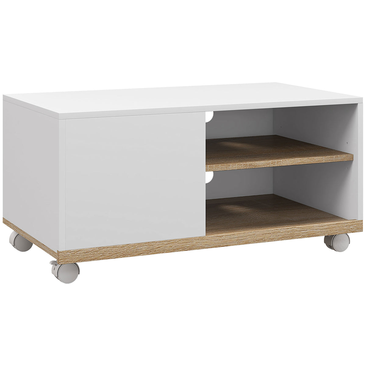 Móvel de TV Mesa de Sala de Estar Moderna de TV de 42 Polegadas com 4 Rodas com 1 Porta e 2 Prateleiras de Armazenamento 80x45x39,5 cm Branco — foto 1