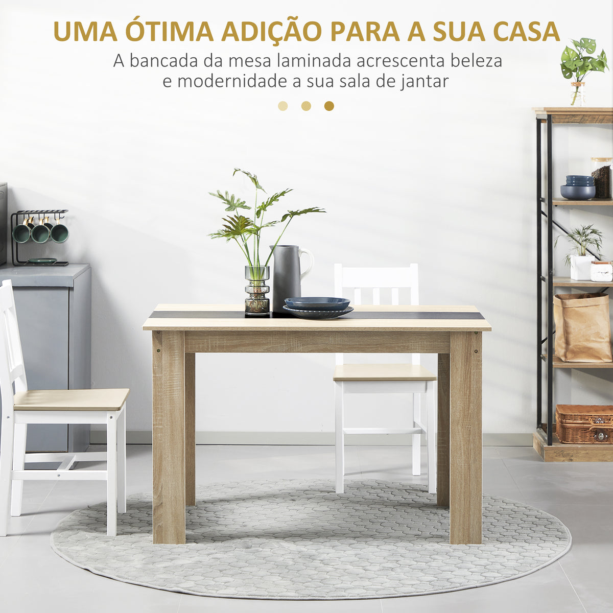 Mesa de Sala de Jantar para 4-6 Pessoas Mesa de Cozinha Retangular Estilo Moderno com Bancada de Melamina de Madeira Carga 50 kg 120x69x75 cm Madeira e Preto — foto 4