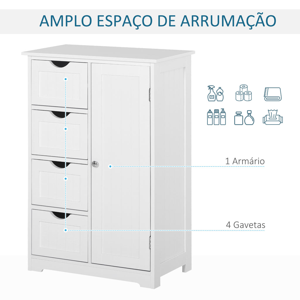 Armário Casa de Banho de Madeira Móvel Auxiliar Organizador Moderno de Madeira com 1 Armário e Gavetas 56x30x83 cm Branco — foto 4