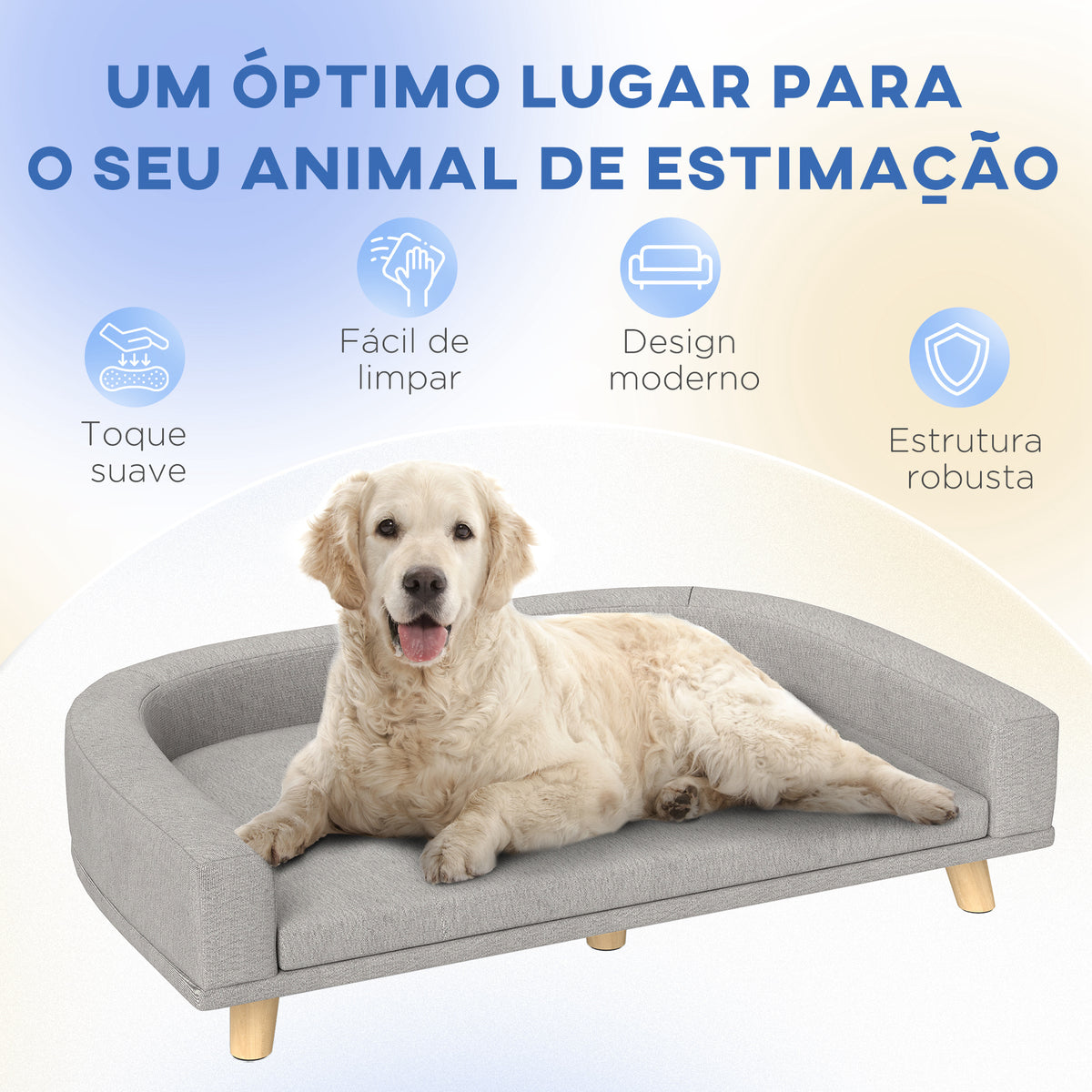Sofá para Cães Cama Elevada para Cães Estofada com Almofada Lavável e Pés de Madeira de Pinho Carga Máxima 40 kg 98x67x25 cm Cinza — foto 7