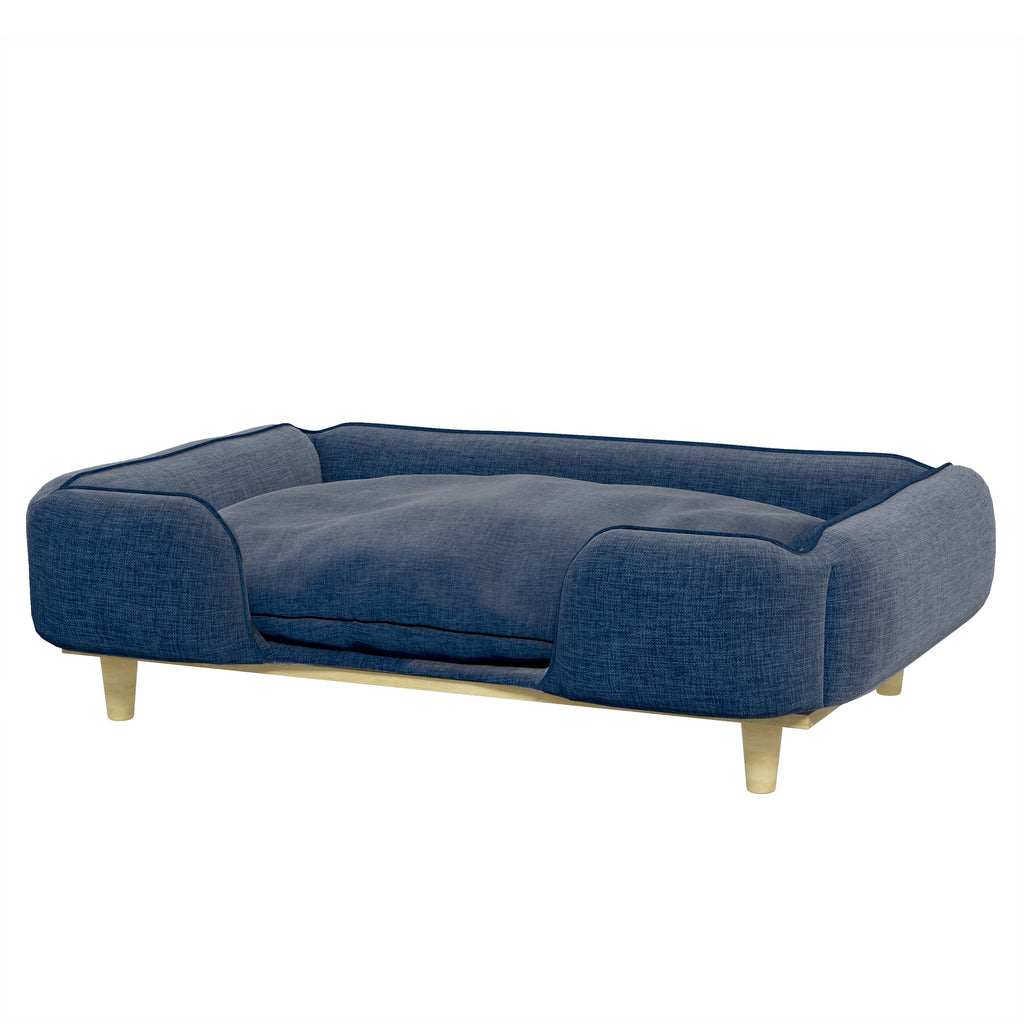 Sofá para Cães Grandes Cama Elevada para Cães com Pés de Madeira e Almofada Lavável Cama para Animais de Estimação Carga 30 kg 96x66x24 cm Azul Escuro — foto 1