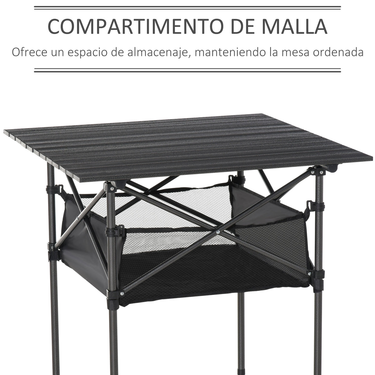 Mesa dobrável de camping Mesa de piquenique com malha de armazenamento e bolsa de transporte 70x70x69 cm Preto — foto 4
