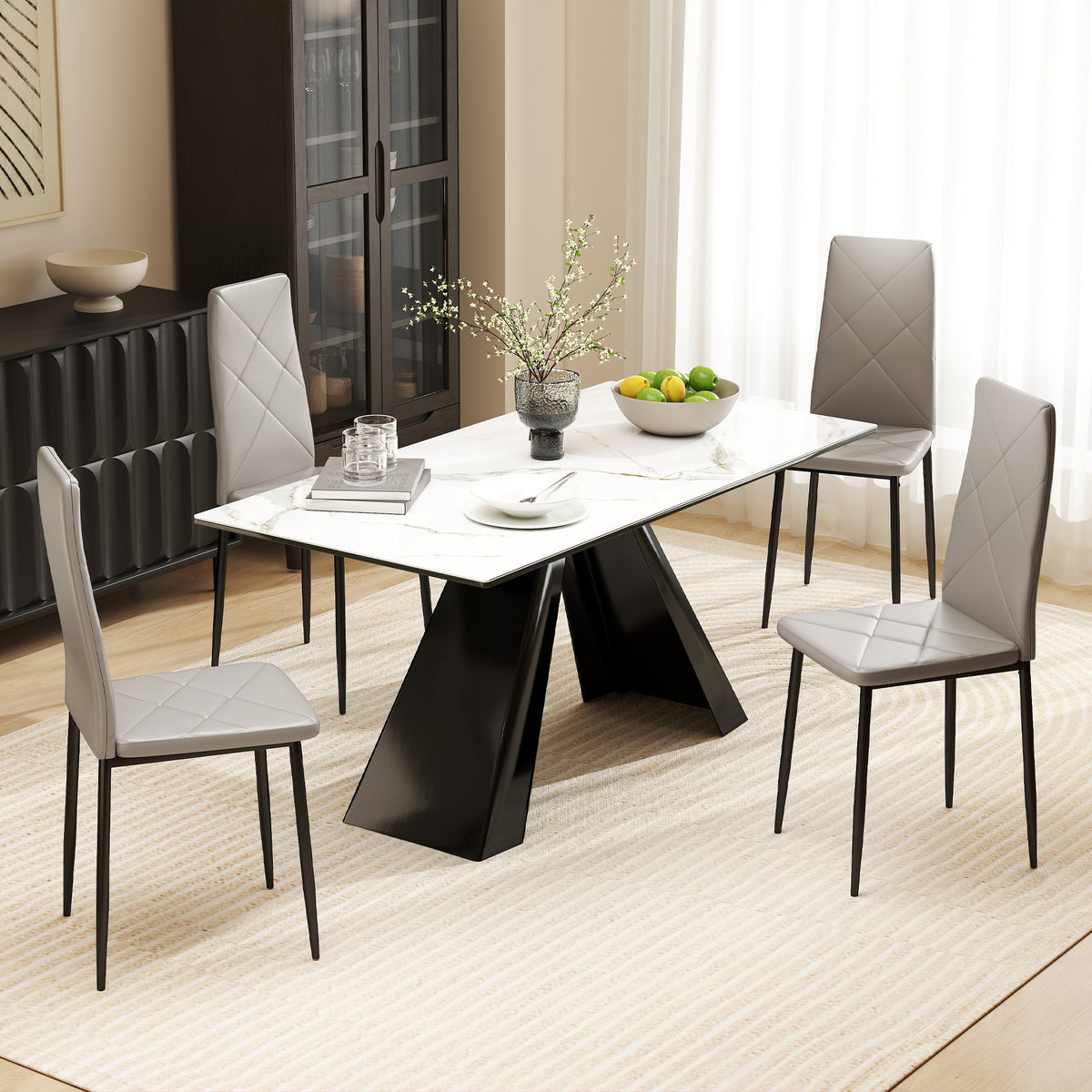 Conjunto de 4 Cadeiras de Sala de Jantar Estofadas em Couro Sintético Cadeiras de Cozinha com Encosto Alto e Pés de Aço Carga Máxima 120kg 41x50x97 cm Cinza — foto 2