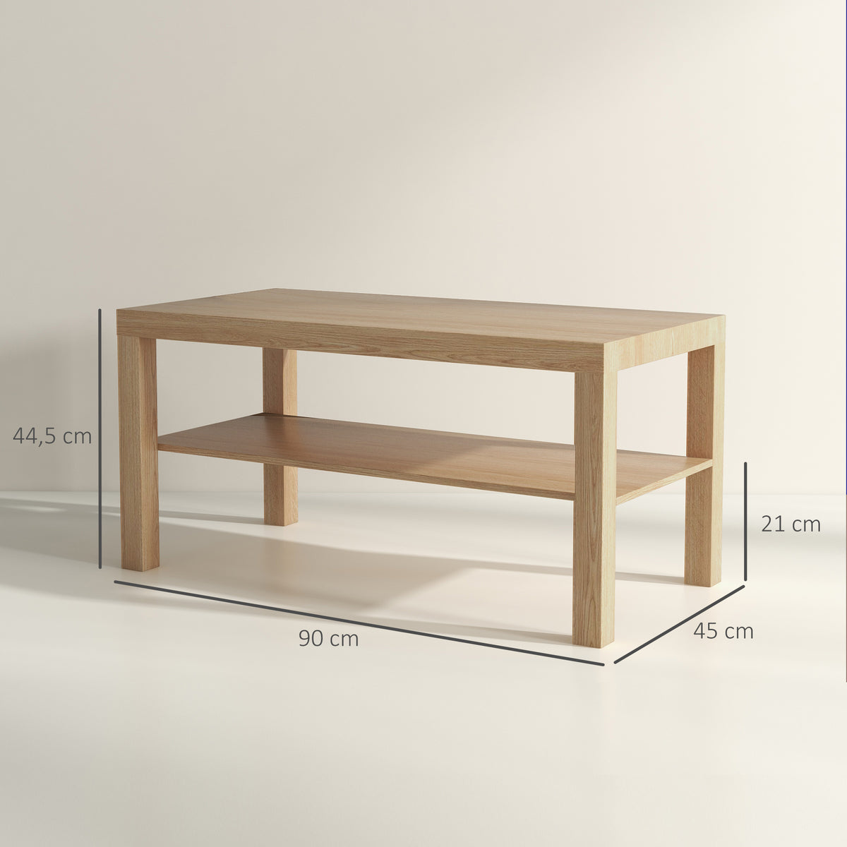 Mesa de Centro Moderna Mesa Auxiliar com Prateleira para Sala de Estar Escritório Capacidade de Carga: 50 kg 90x45x44,5 cm Madeira — foto 3