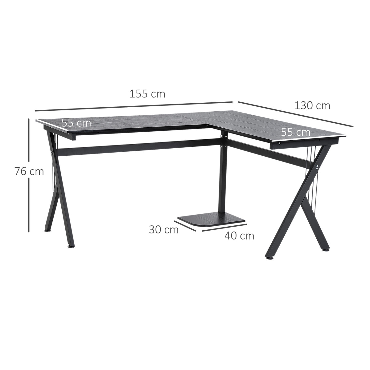 Secretária de PC Computador tipo Secretária para Gabinete - Cor: Preto - MDF E1 e Ferro Revestido a Pó - 155 x 130 x 76 cm — foto 3