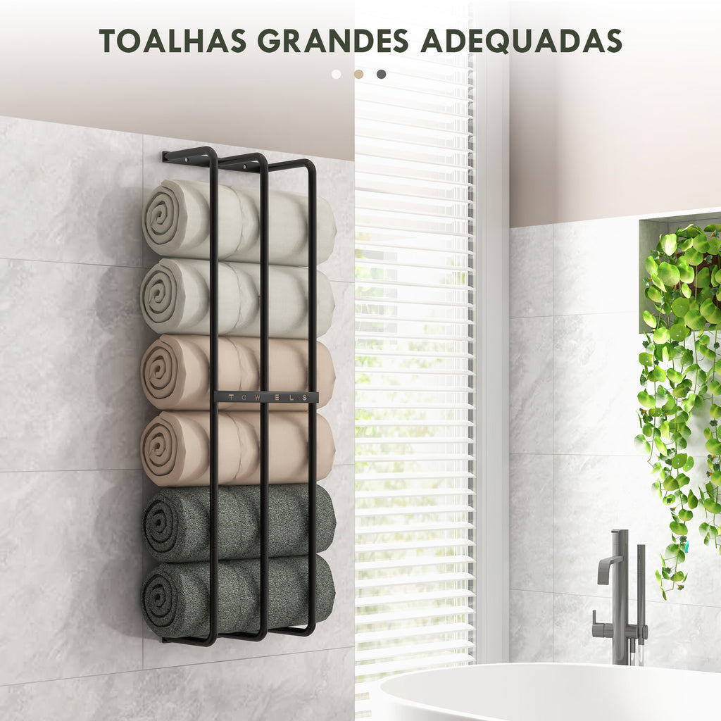 Toalheiro de Casa de Banho Toalheiro de Parede com 3 Barras e Estrutura de Metal Suporte para Toalhas 21x12x74 cm Preto — foto 5