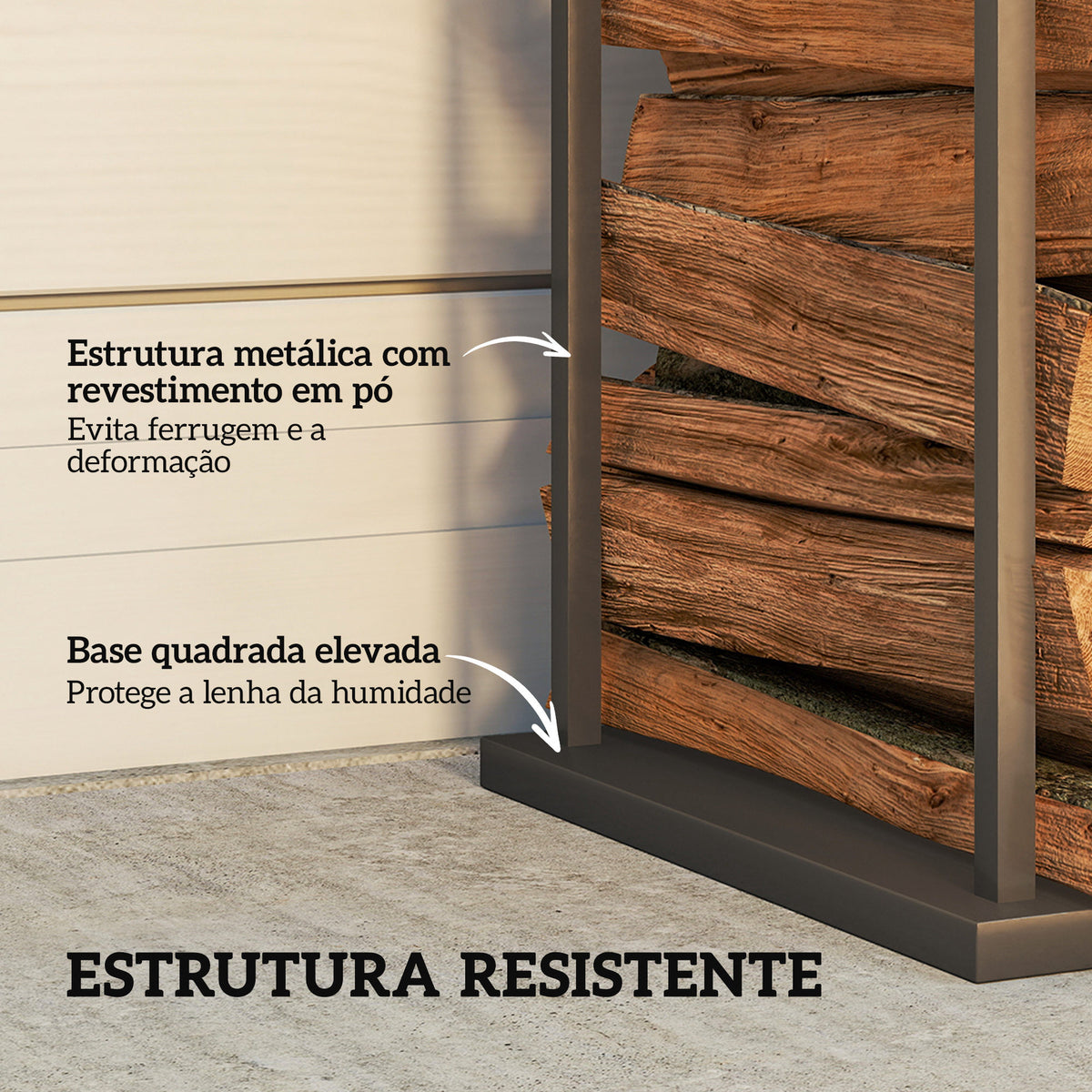 Suporte para Lenha Metálico para Interior e Exterior com Base Elevada Capacidade de 100 kg 33x33x110 cm Preto — foto 5