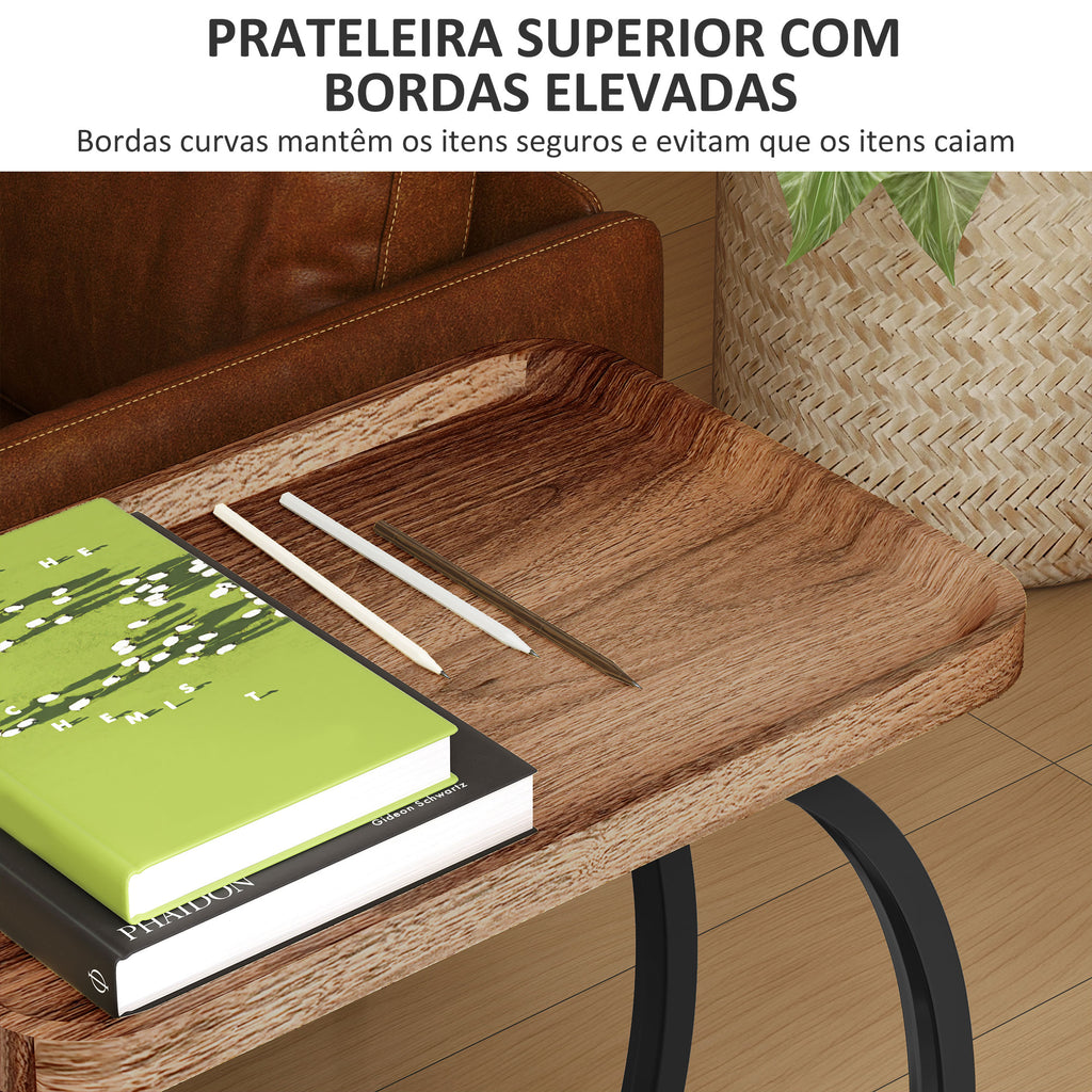 Mesa Auxiliar com Rodas Mesa Auxiliar em Forma de C para Sofá com Prateleiras Estrutura de Aço Mesa Auxiliar para Sala de Estar e Dormitório 52x34x60 cm Madeira e Preto — foto 6