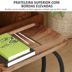 Mesa Auxiliar com Rodas Mesa Auxiliar em Forma de C para Sofá com Prateleiras Estrutura de Aço Mesa Auxiliar para Sala de Estar e Dormitório 52x34x60 cm Madeira e Preto — foto 6