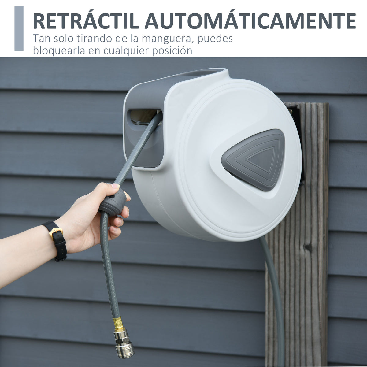 Carretel de Mangueira de Ar Comprimido Automático de 15m Conector de 1/4'' BSP com Suporte para Parede Giratório 180° Diámetro Interno 3/8'' (9,5x15 mm) Cinza — foto 4