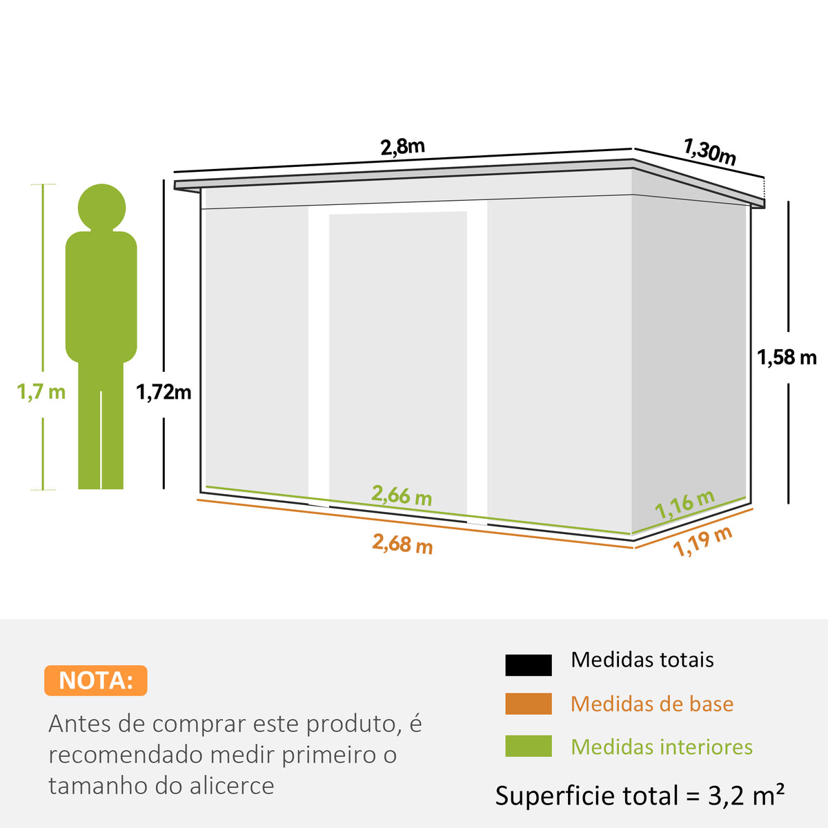 Abrigo de Jardim 280x130x172cm Abrigo de Exterior de Aço Galvanizado com Porta Corredeira e Ventilações para Armazenamento de Ferramentas Verde — foto 3