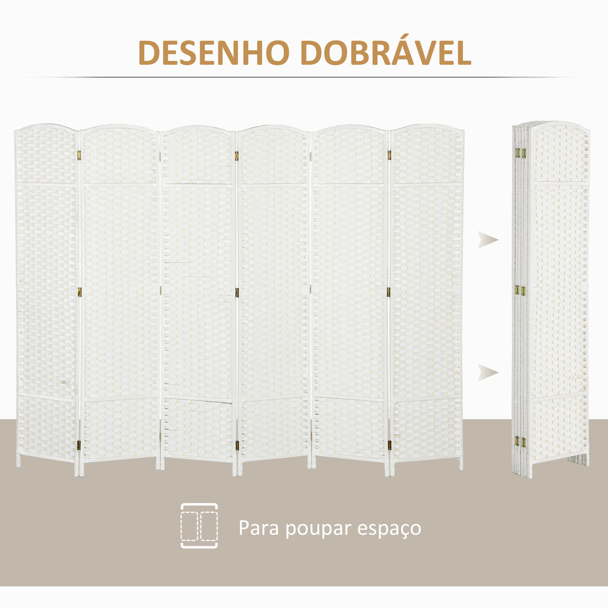 Biombo de 6 Painéis Separador de Ambientes Dobrável 240x170 cm Biombo Separador de Ambientes para Sala de Estar Dormitório Escritório Branco — foto 5