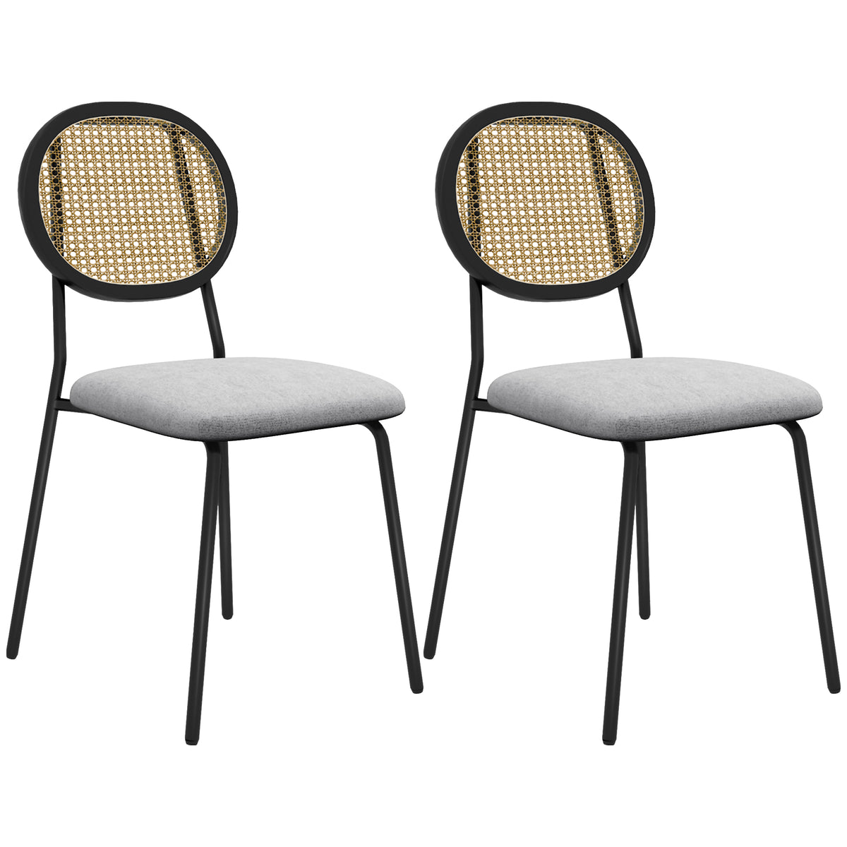 Conjunto de 2 Cadeiras de Sala de Jantar Cadeiras de Cozinha com Encosto em Vime Sintético e Estrutura de Aço para Sala de Jantar 44x54x87 cm Cinza e Preto — foto 1