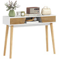 Mesa de Consola Estreita Consola de Entrada Mesa Consola Moderna com 2 Gavetas Compartimento e Pés de Madeira para Corredor Entrada Sala de Estar Dormitório 100x30x75 cm Branco — foto 1