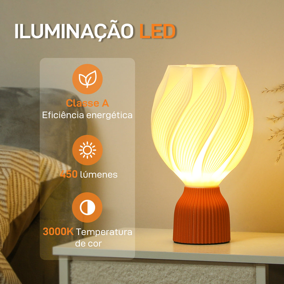 Candeeiro de Mesa de Cabeceira com Ecrã de Impressão 3D Candeeiro de Mesa com Desenho de Pétalas com Luz Quente para Quarto Sala de Estar Ø16,5x28 cm Branco — foto 5
