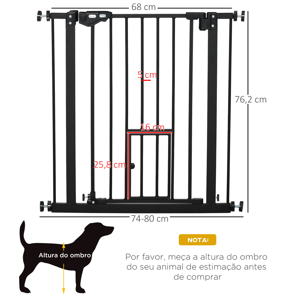 Barreira de Segurança para Cães Animais de Estimação 74-80cm para Escadas Portas e Corredor com Porta com Fechamento Automático e Sistema de Duplo Bloqueio Altura 76,2cm Preto — foto 3