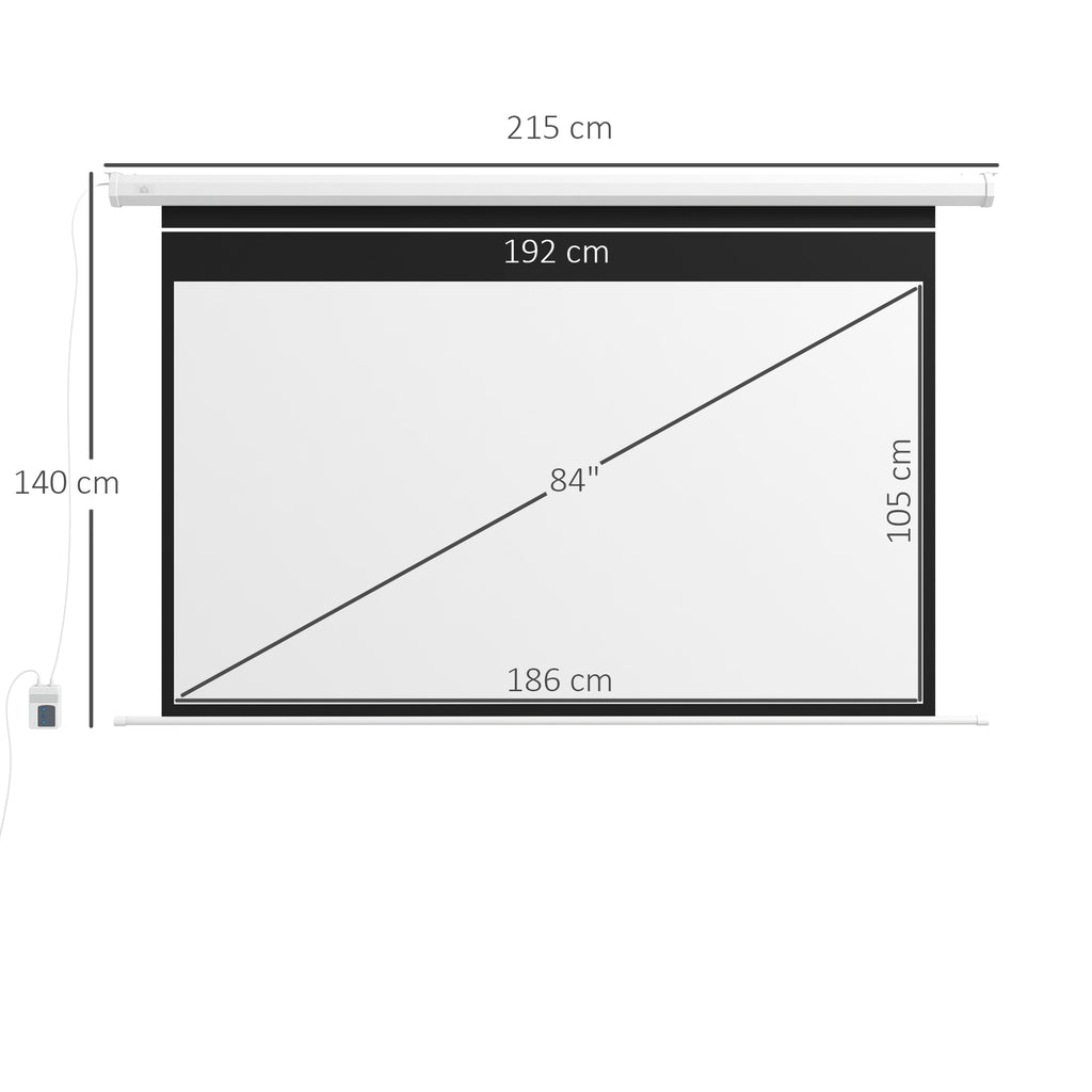 Tela de Projeção Elétrica de 84 Polegadas Tela de Projeção Portátil Formato 16:9 com Controlo Remoto para Interior e Exterior Cinema em Casa Jardim 186x105 cm Branco — foto 3