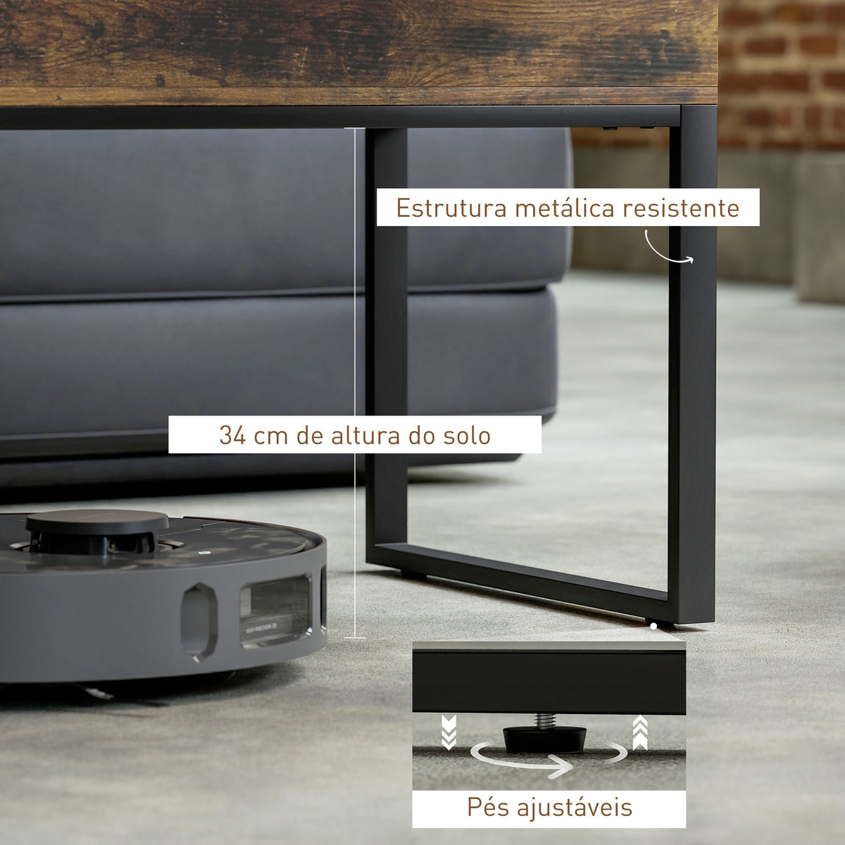 Mesa de Centro Elevatória Mesa de Café com Bancada Deslizante Fecho Suave e Espaço Oculto de Arrumação 100x45x67 cm Castanho Rústico — foto 7