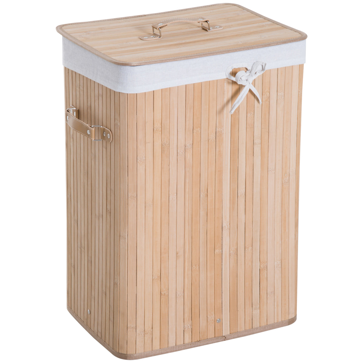 Cesto de Roupa de Bambu Dobrável Cesto para Roupa Suja com Tampa e Bolsa Amovível para Lavandaria Casa de Banho 40x30x60 cm Bambu — foto 1