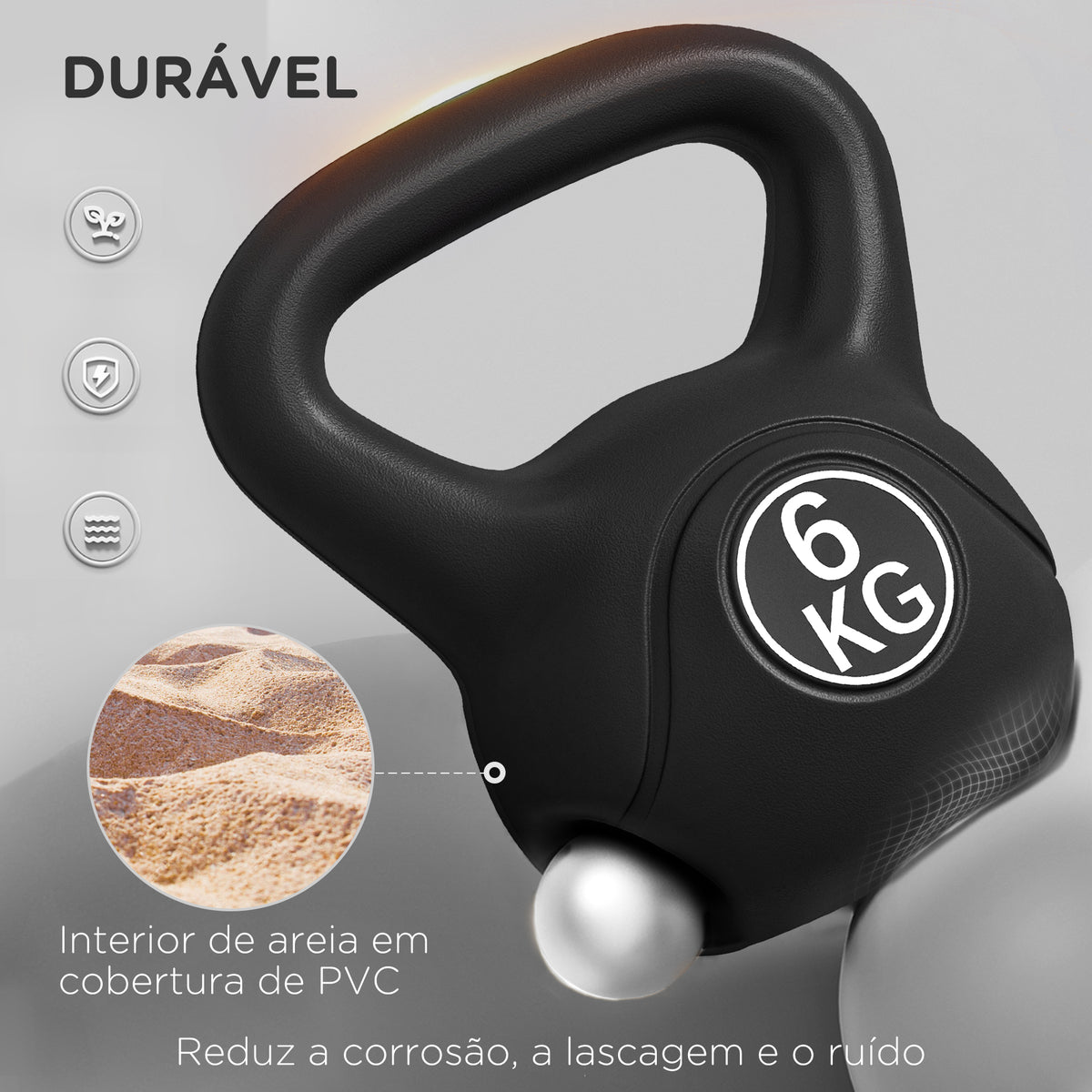 Peso Russo de 6 kg Kettlebell Fitness Preenchido de Areia com Punho Largo Antiderrapante para Exercícios e Treinos em Casa Ginásio 20x13x22 cm Preto — foto 5