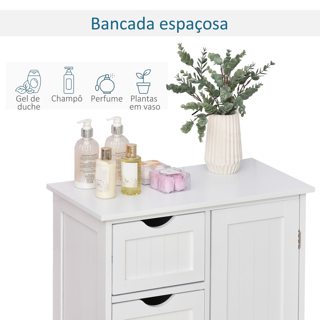 Armário Casa de Banho de Madeira Móvel Auxiliar Organizador Moderno de Madeira com 1 Armário e Gavetas 56x30x83 cm Branco — foto 6
