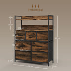 Cómoda para Dormitório Cómoda com 7 Gavetas Dobráveis Prateleiras Abertas e Estrutura de Aço Cómoda Estreito para Sala Entrada 79x29x101 cm Castanho Rústico — foto 3