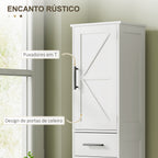 Coluna de Casa de Banho com 2 Portas 1 Gaveta e 2 Prateleiras Ajustáveis Armário Alto de Casa de Banho Estreito Estilo Rústico 40x30x170 cm Branco — foto 4