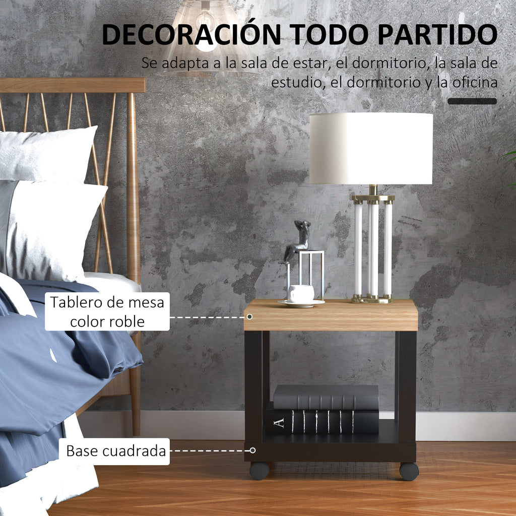 Mesa Auxiliar com Rodas Mesa Auxiliar com Prateleira Aberta para Sofá Dormitório 40x40x40 cm Branco e Madeira Preto e Madeira — foto 5