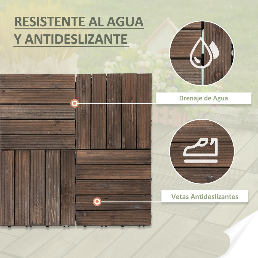 Módulo de 27 Deck de Madeira 30x30cm com Área de 2,43 m² Estrados com Sistema de Clic para Balcão Terraço Jardim Marrom Escuro — foto 7