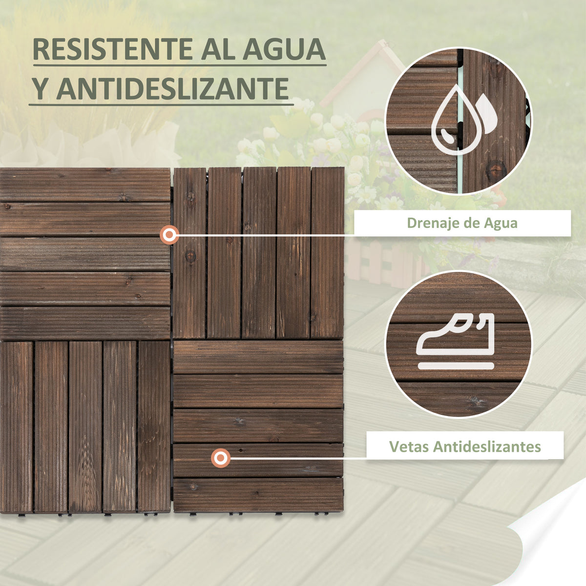 Módulo de 27 Deck de Madeira 30x30cm com Área de 2,43 m² Estrados com Sistema de Clic para Balcão Terraço Jardim Marrom Escuro — foto 7