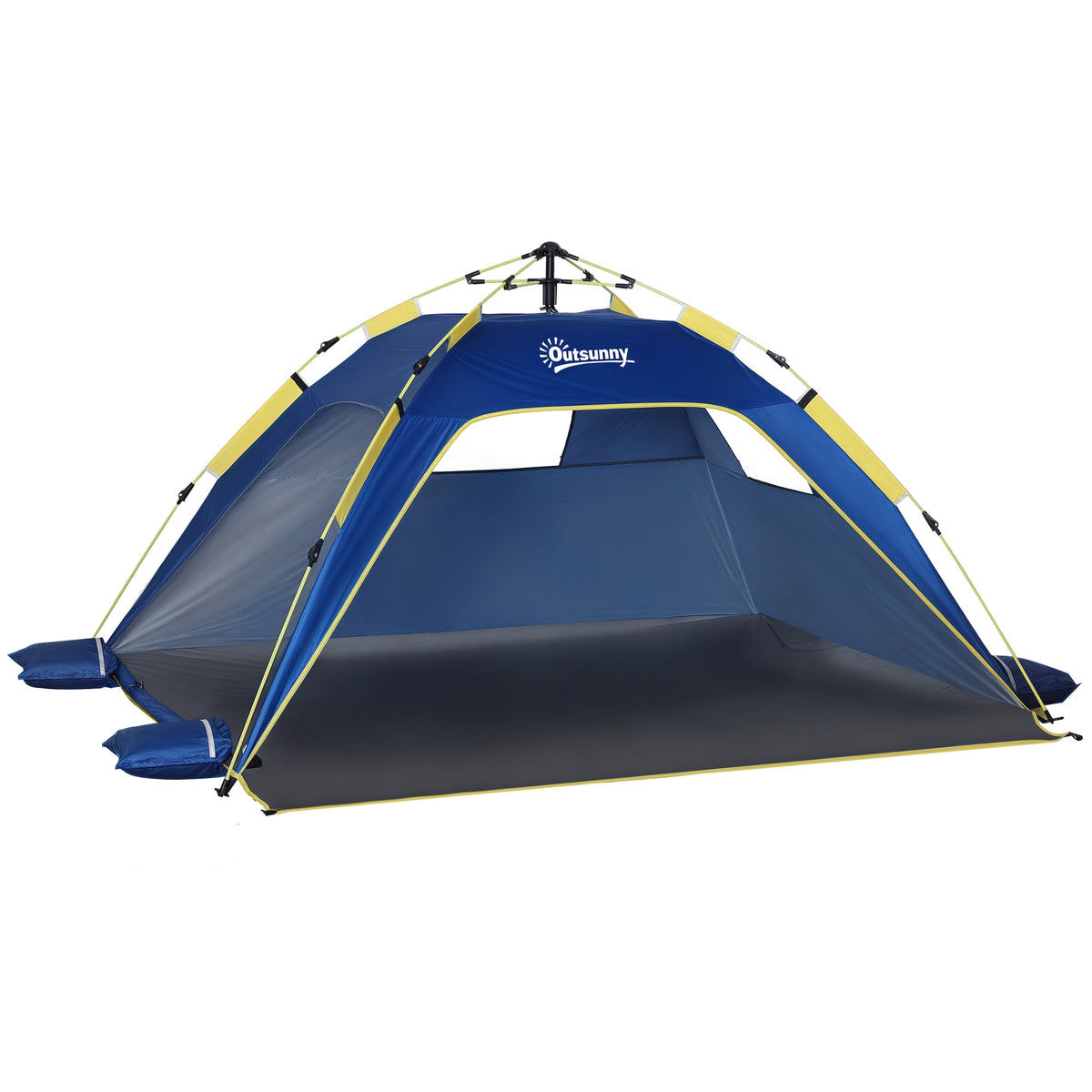 Tenda de Praia Dobrável Tenda de Praia Pop-up para 1-2 Pessoas com 2 Portas 2 Janelas e Bolsa de Transporte para Parque Campismo 220x173x120 cm Azul Escuro — foto 1