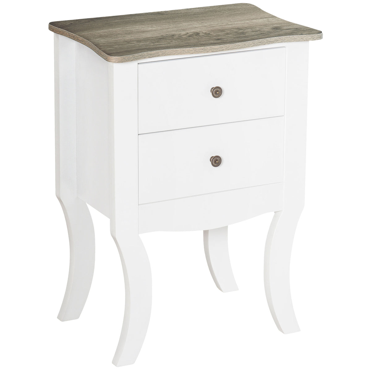 Mesa de cabeceira com 2 gavetas de armazenamento Base elevada para sala de estar Quarto estilo nórdico e vintage 46,5x32x64,5 cm Branco — foto 1