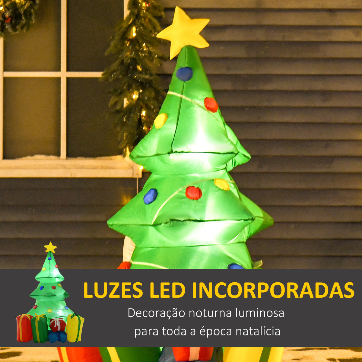 Árvore de Natal Insuflável 1,5 m Árvore Decorativa de Natal com Decorações e Luzes LED Insuflável de Natal 65x75x150 cm Multicor — foto 4