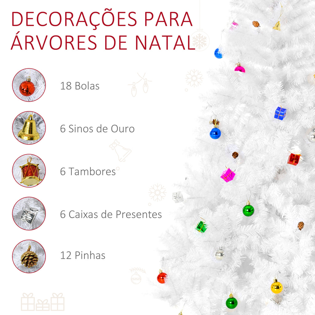 Árvore de Natal Artificial 180cm com 930 Ramos de PVC 48 Decorações Incluidas Suporte Metálico Decoração de Natal para Interiores Ø105x180cm Branco — foto 7